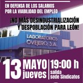Cartel de la manifestación convocada por los sindicatos en Laboratorios Ovejero de León