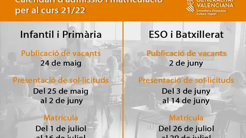 Se abre el proceso de admisión para el curso 2021-2022 en Infantil y Primaria y para Formación Profesional Se abre el proceso de admisión para el curso 2021-2022 en Infantil y Primaria y para Formación Profesional