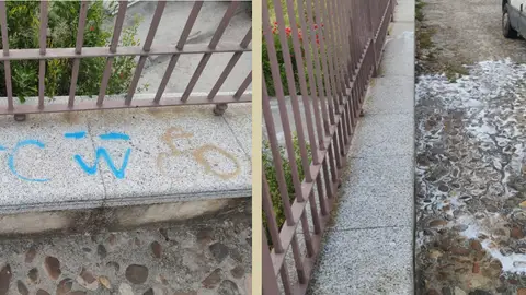 Continúan las labores de limpiezas de pintadas Continúan las labores de limpiezas de pintadas