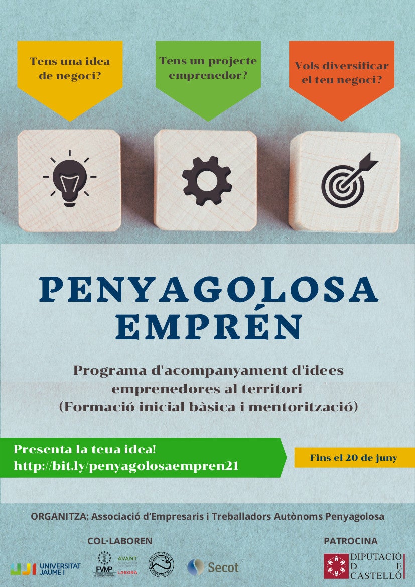 La UJI colabora con la Asociación de Empresarios y Trabajadores Autónomos Penyagolosa y el SECOT en un programa de emprendimiento contra el despoblamiento La UJI colabora con la Asociación de Empresarios y Trabajadores Autónomos Penyagolosa y el SECOT en un programa de emprendimiento contra el despoblamiento