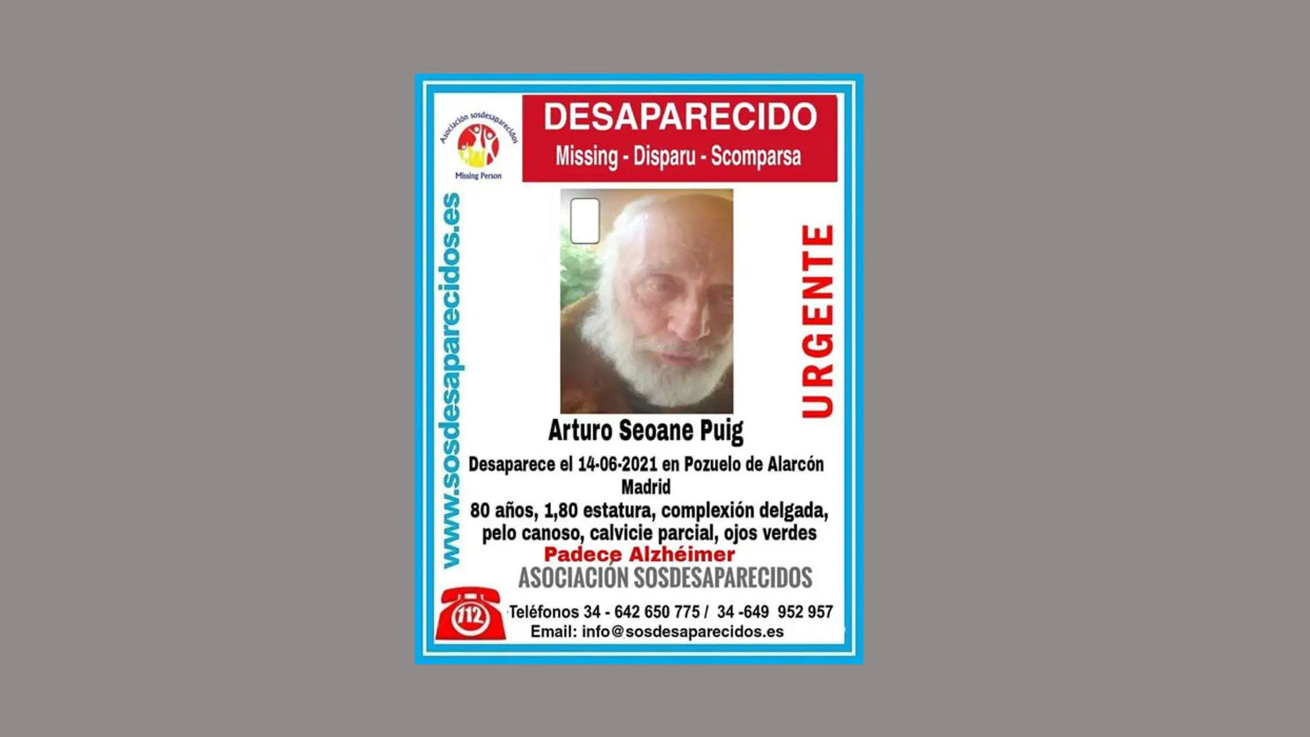 Buscan a un hombre de 80 años desaparecido el pasado lunes en Pozuelo de Alarcón
