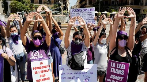 Feministas se manifiestan contra la ley trans