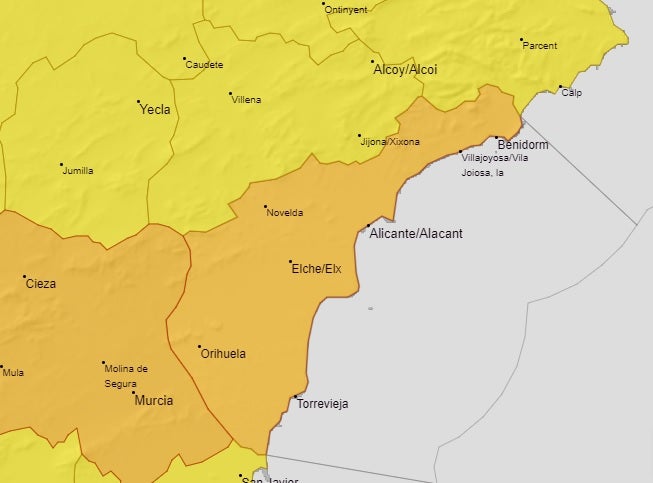 La AEMET activa el aviso naranja este domingo por altas temperaturas en Elche, Crevillent y Santa Pola La AEMET activa el aviso naranja este domingo por altas temperaturas en Elche, Crevillent y Santa Pola