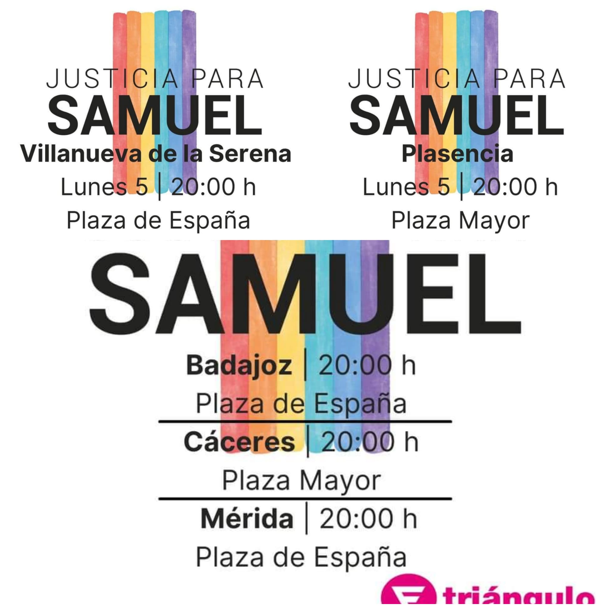 Protestas a las 20h en Extremadura en repulsa del asesinato de Samuel Protestas a las 20h en Extremadura en repulsa del asesinato de Samuel