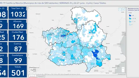 Mapa de los datos de contagios de Castilla-La Mancha y por provincias Mapa de los datos de contagios de Castilla-La Mancha y por provincias
