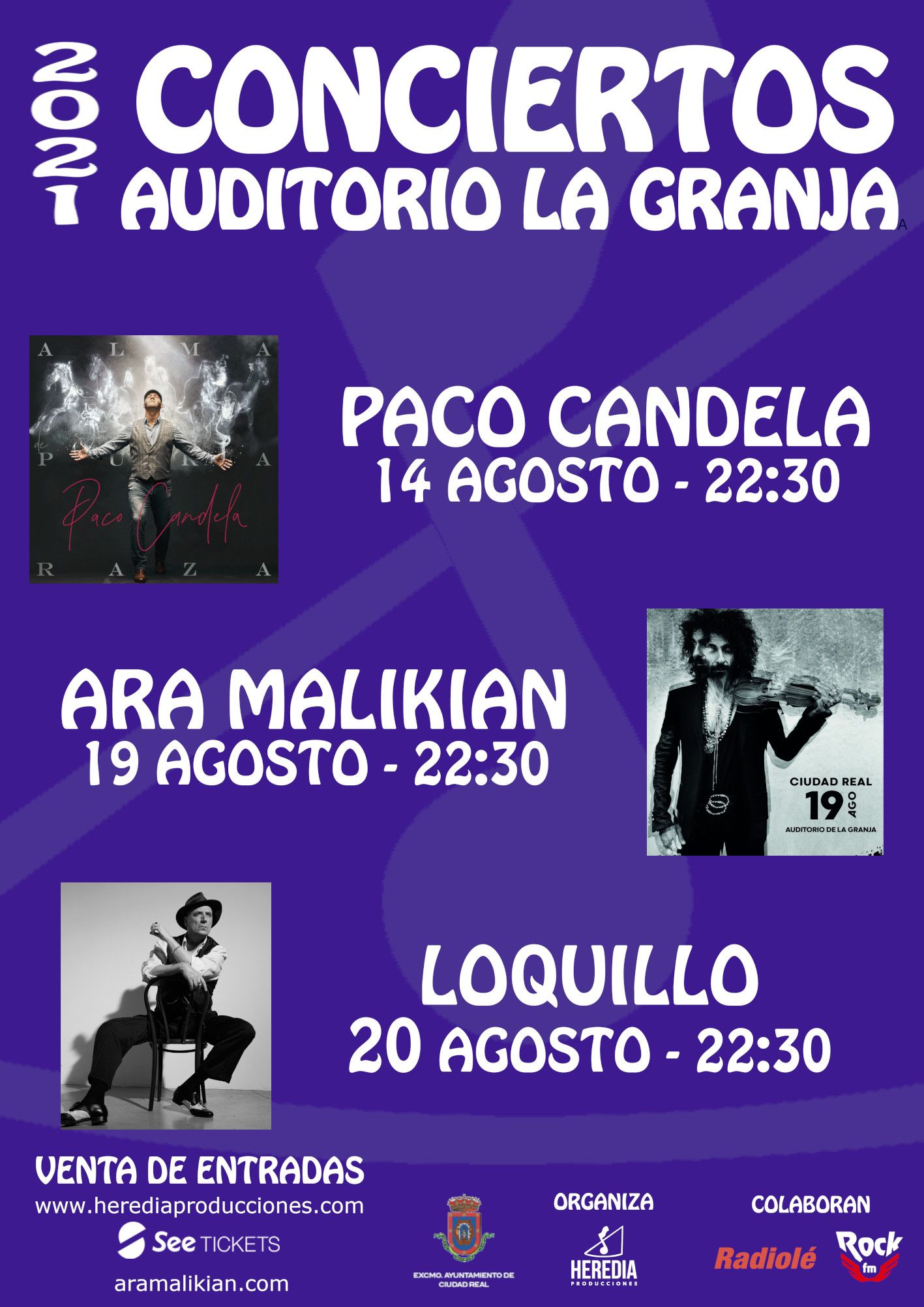 Pasión Vega, Ara Malikian, Loquillo o Divicio, conciertos para la Feria y Fiestas de Ciudad Real Pasión Vega, Ara Malikian, Loquillo o Divicio, conciertos para la Feria y Fiestas de Ciudad Real