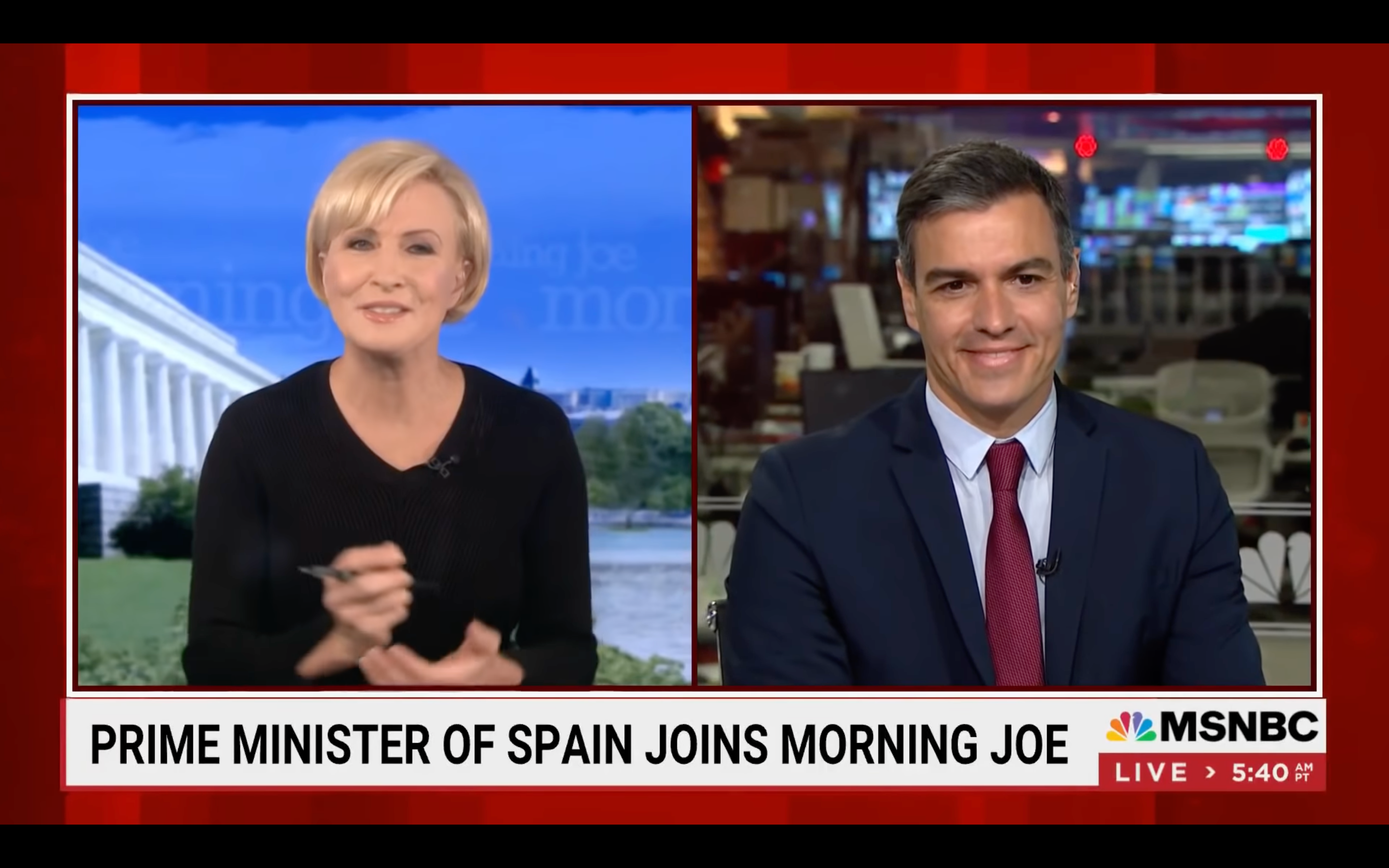 La entrevista viral de Pedro Sánchez en 'Morning Joe' en EEUU: "Es un hombre guapo" La entrevista viral de Pedro Sánchez en 'Morning Joe' en EEUU: "Es un hombre guapo"