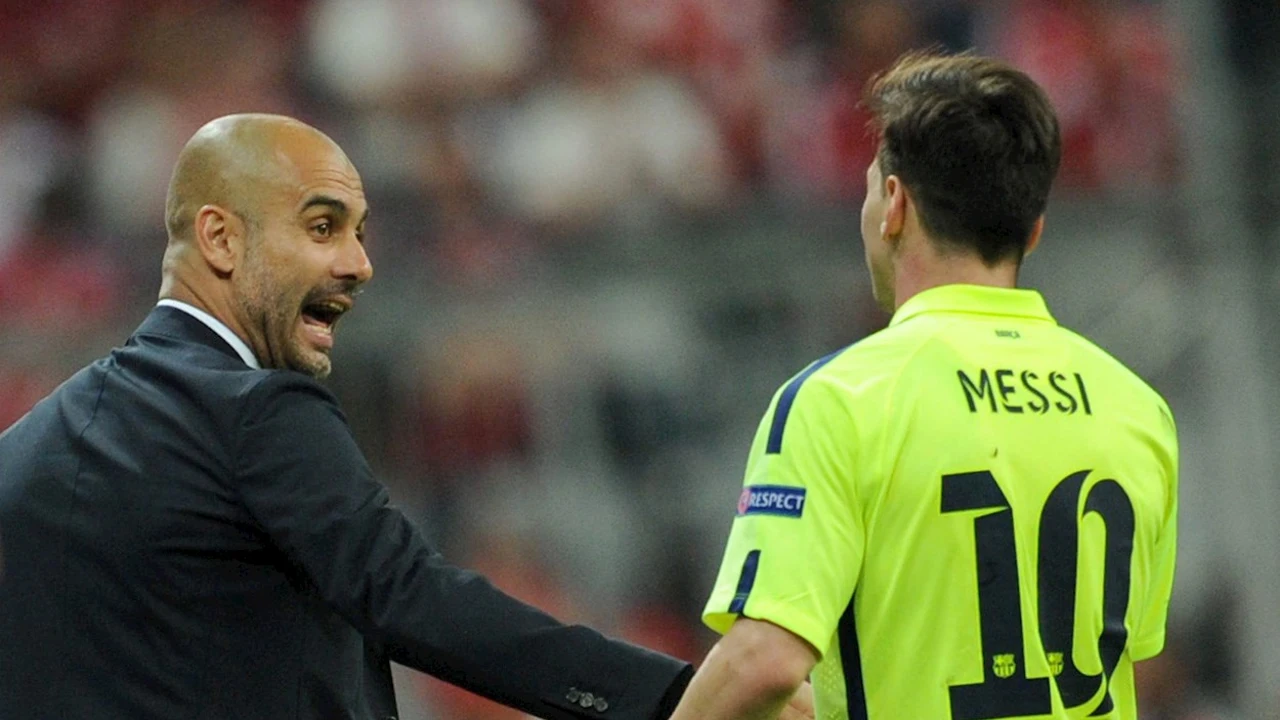 Foto de archivo de Pep Guardiola y Messi en su etapa en el Barça.