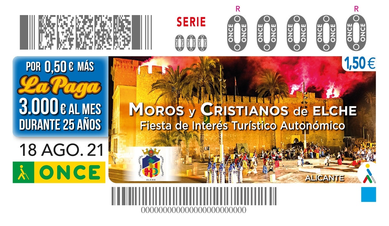 El cupón de la ONCE del 18 de agosto, estará dedicado a la fiesta de Moros y Cristianos de Elche El cupón de la ONCE del 18 de agosto, estará dedicado a la fiesta de Moros y Cristianos de Elche