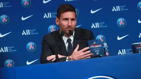Leo Messi en su presentación como jugador del Paris Saint Germain Leo Messi en su presentación como jugador del Paris Saint Germain