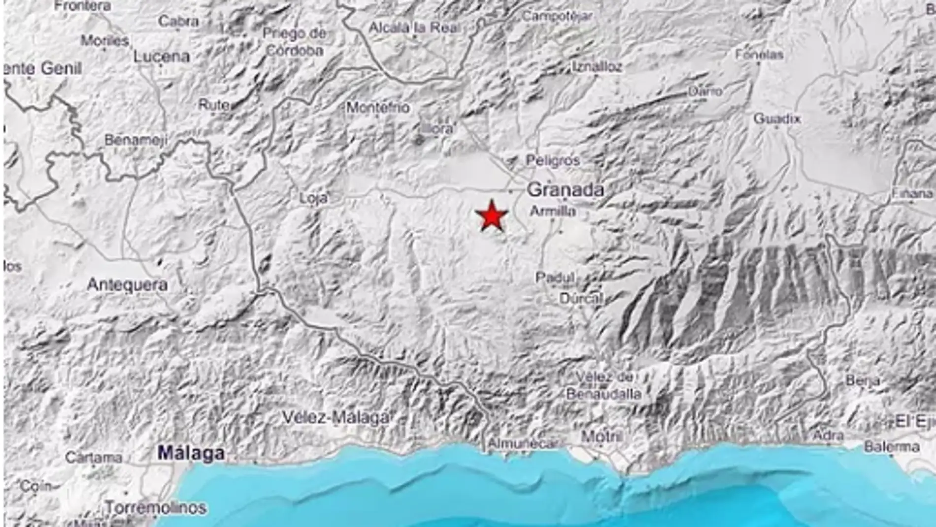 Epicentro del terremoto registrado este jueves por la noche en la provincia de Granada.