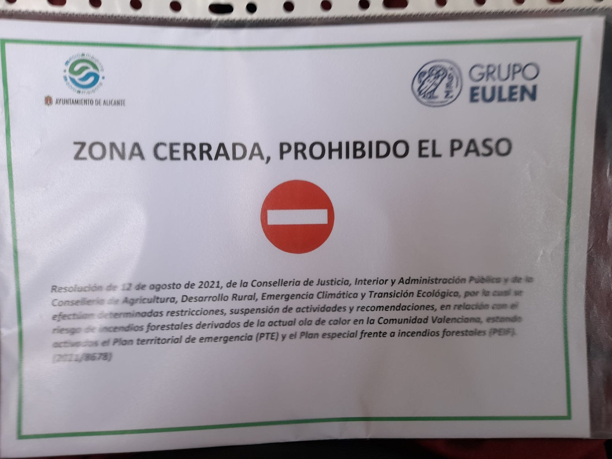 Alicante cierra los parques forestales de Serra Grossa y Monte Orgegia por riesgo de incendio Alicante cierra los parques forestales de Serra Grossa y Monte Orgegia por riesgo de incendio