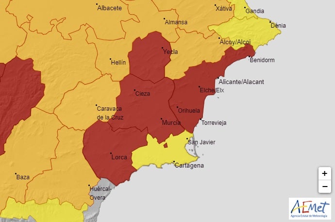 Alerta roja por calor el domingo en parte de la provincia de Alicante Alerta roja por calor el domingo en parte de la provincia de Alicante