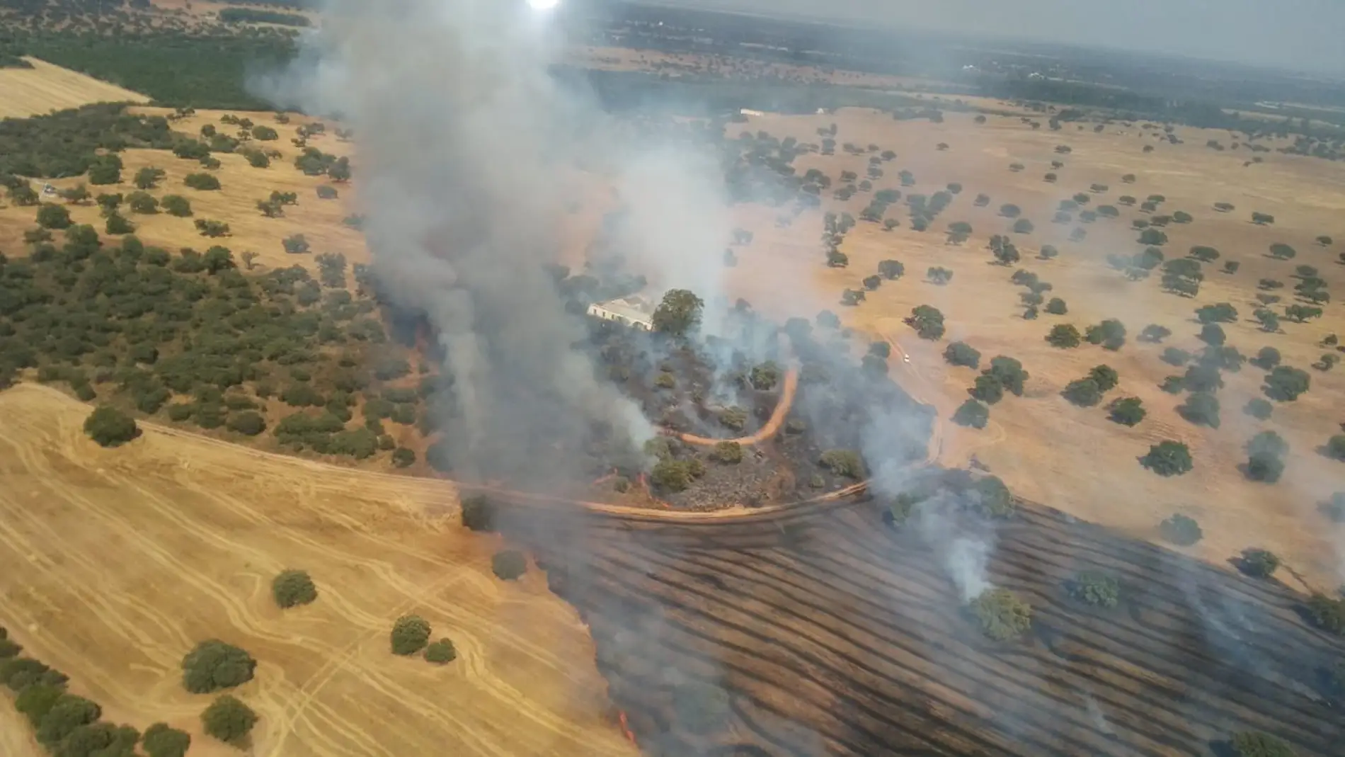 Perimetrado el incendio de Alburquerque y se incorporan medios aéreos sin que haya que lamentar daños personales