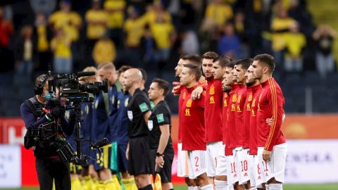 La selecci&oacute;n espa&ntilde;ola en el partido ante Suecia
