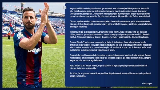 Pedro López cuelga las botas Pedro López cuelga las botas