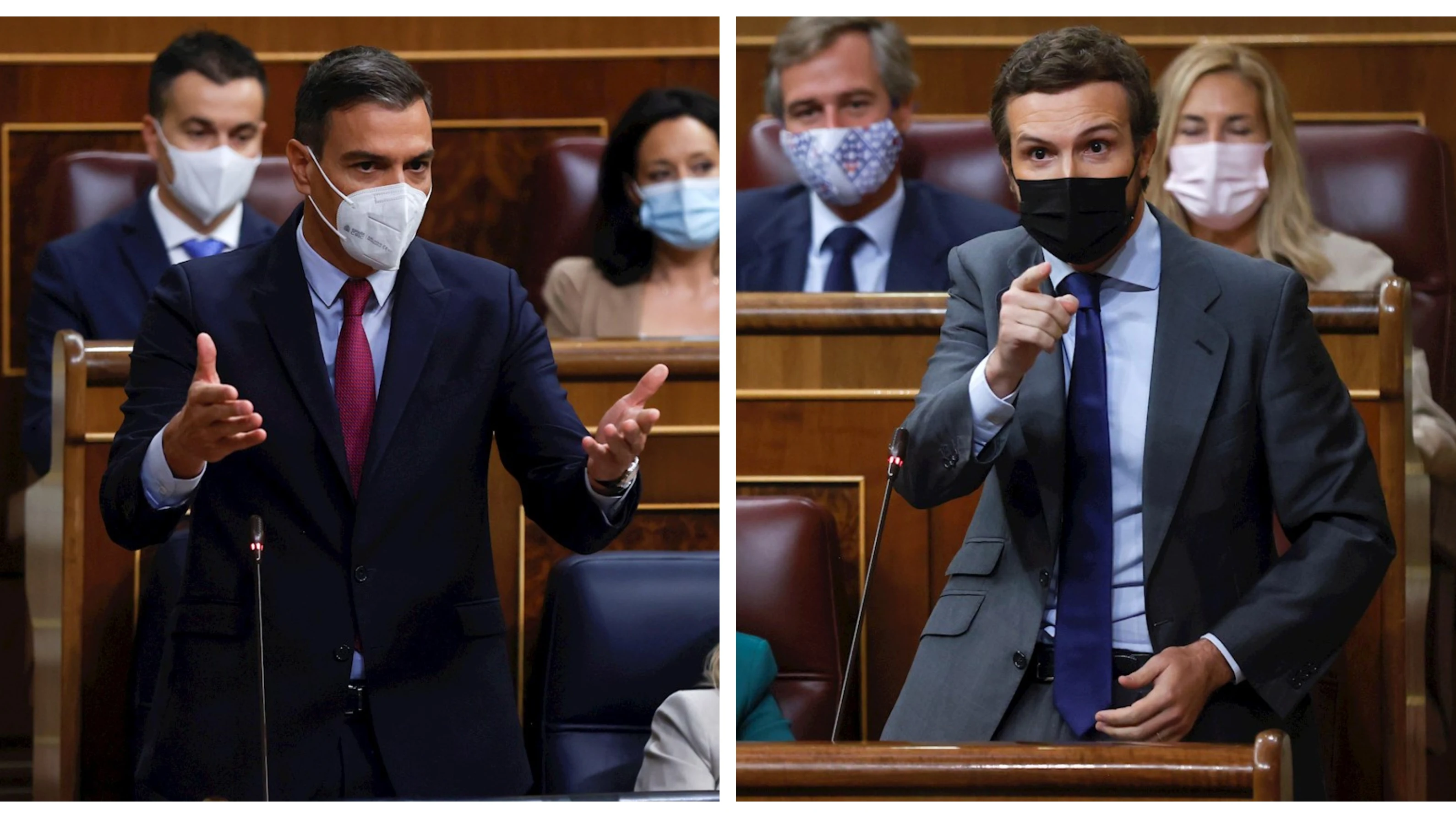 Pedro Sánchez y Pablo Casado durante la sesión de control al Gobierno Pedro Sánchez y Pablo Casado durante la sesión de control al Gobierno