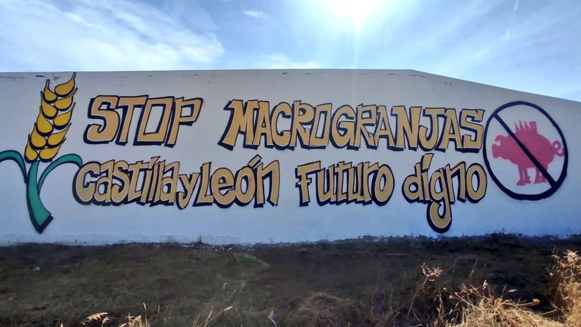 Jóvenes CyL reivindican con un mural en Palencia su rechazo a la proliferación de macrogranjas en Castilla y León