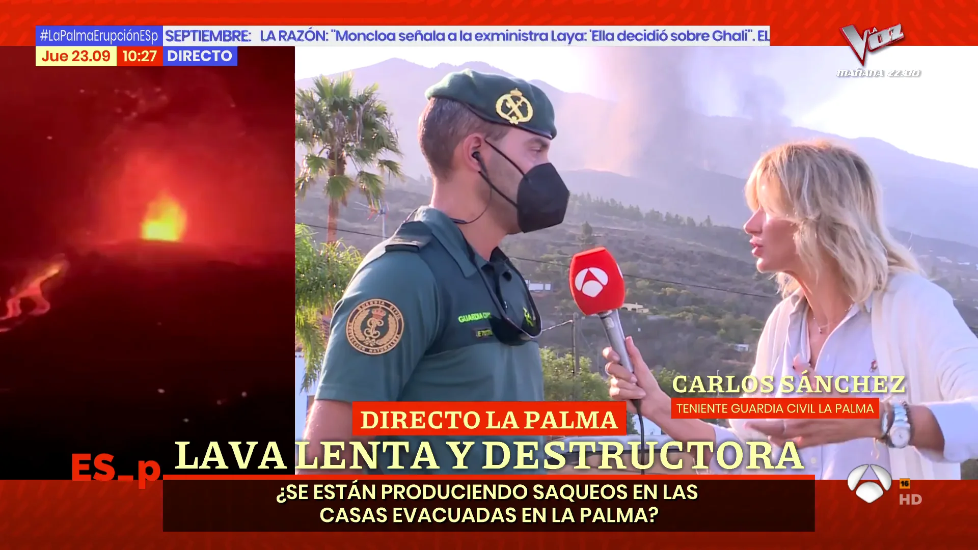 Susanna Griso entrevistando a un Guardia Civil en La Palma Susanna Griso entrevistando a un Guardia Civil en La Palma