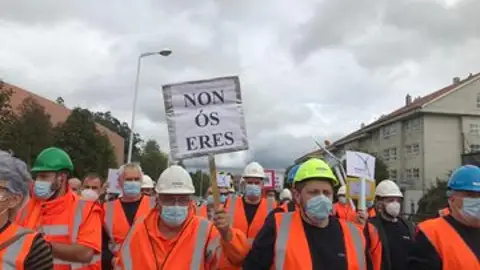 Manifestación de Vestas. Imagen de las redes sociales de la CiG. Coincidiendo con la reunión de la mesa negociadora