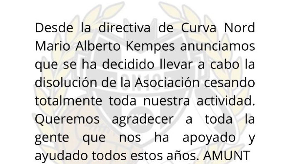 Se disuelve Curva Nord