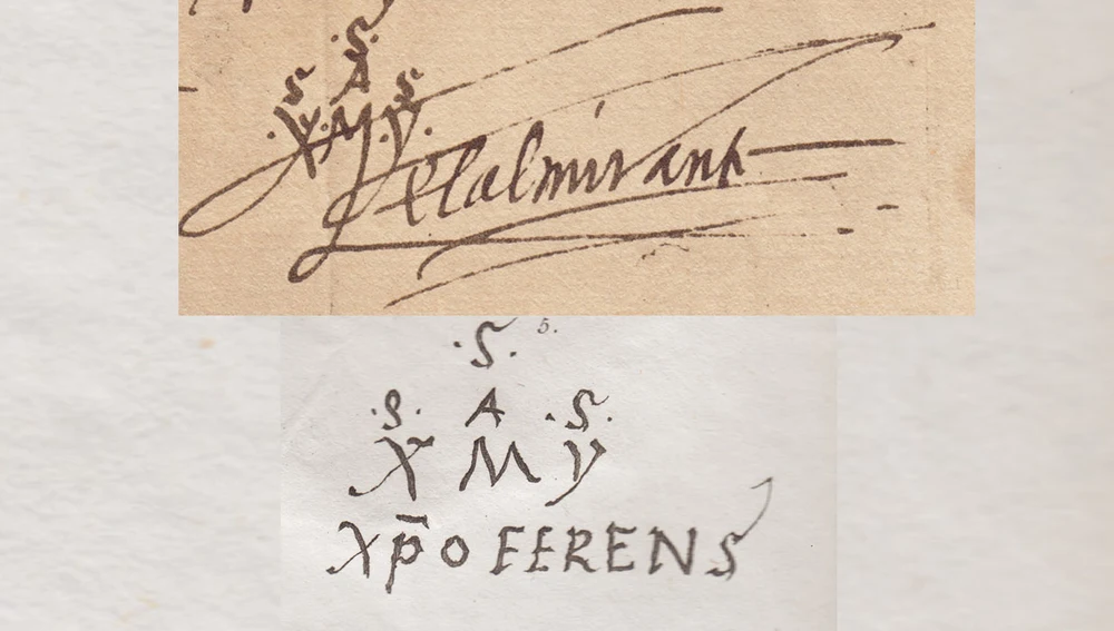 Montaje de las dos firmas de Cristóbal Colón