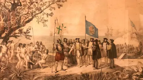 Ilustración de la llegada de Colón al Nuevo Mundo Ilustración de la llegada de Colón al Nuevo Mundo