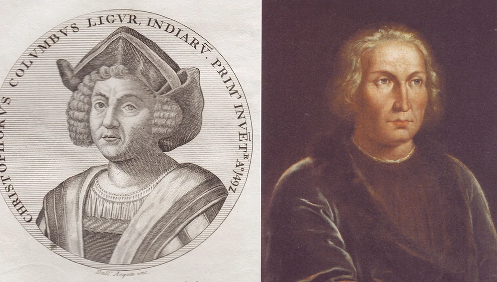 Montaje de una ilustración y un cuadro de Cristóbal Colón