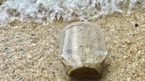 Un vaso de plástico en la orilla Un vaso de plástico en la orilla
