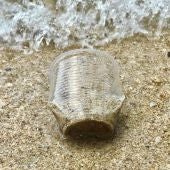 Un vaso de plástico en la orilla