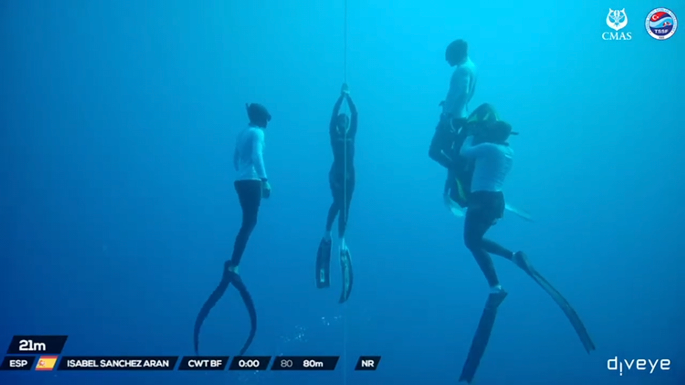 Isabel Sánchez-Arán, primera persona de España que rompe la barrera de 80 metros de buceo a pulmón libre con bialetas Isabel Sánchez-Arán, primera persona de España que rompe la barrera de 80 metros de buceo a pulmón libre con bialetas