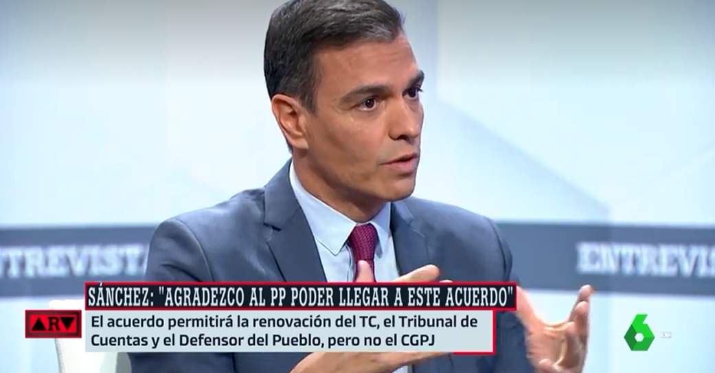 Pedro Sánchez agradece el acuerdo con el PP aunque considera un "sinsentido" el bloqueo del CGPJ Pedro Sánchez agradece el acuerdo con el PP aunque considera un "sinsentido" el bloqueo del CGPJ