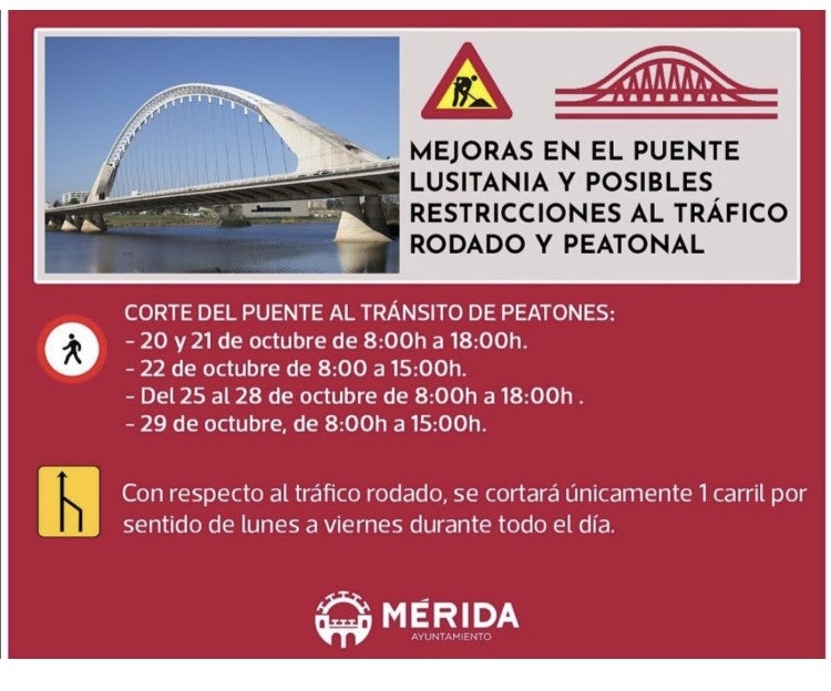 Cortes para peatones y tráfico en el puente Lusitania por mejoras Cortes para peatones y tráfico en el puente Lusitania por mejoras