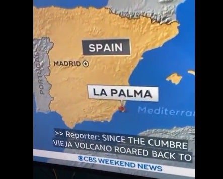 La CBS sitúa el volcán de La Palma en Murcia y desata los memes en redes La CBS sitúa el volcán de La Palma en Murcia y desata los memes en redes