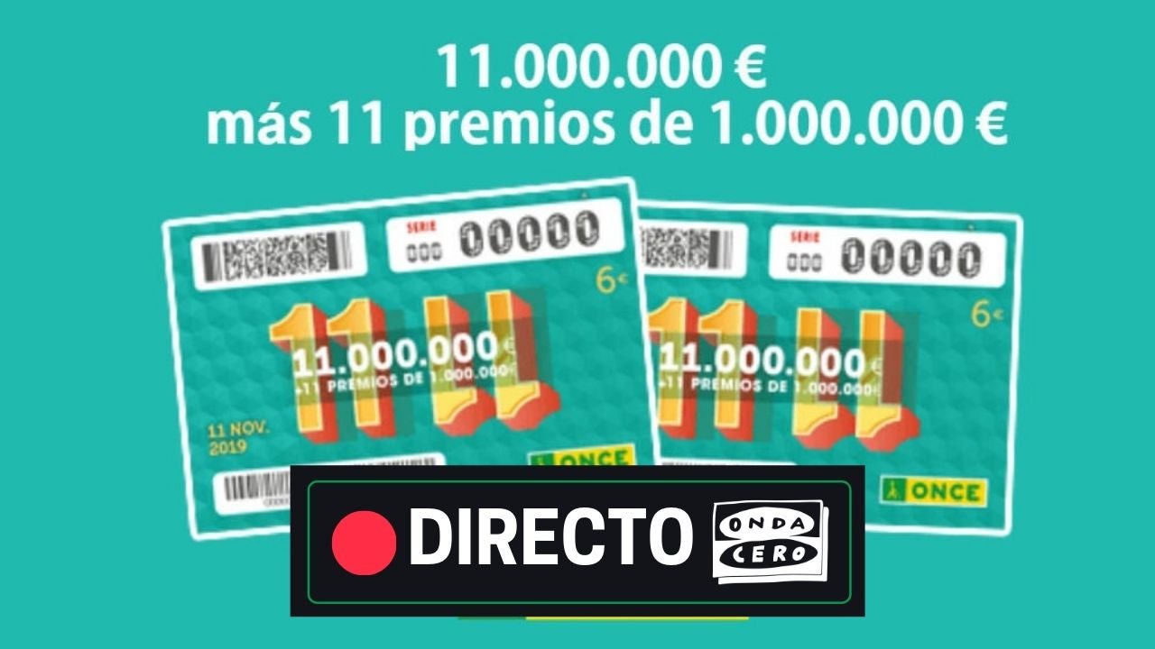 Resultado y lista de premios del sorteo 11 del 11 de la ONCE hoy, en directo Resultado y lista de premios del sorteo 11 del 11 de la ONCE hoy, en directo