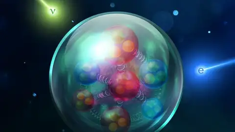representación artística de la interacción de los neutrinos con el núcleo de un átomo representación artística de la interacción de los neutrinos con el núcleo de un átomo