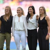 Las jugadoras del FC Barcelona Sandra Panos, Irene Paredes, Jenni Hermoso y Alexia Putellas