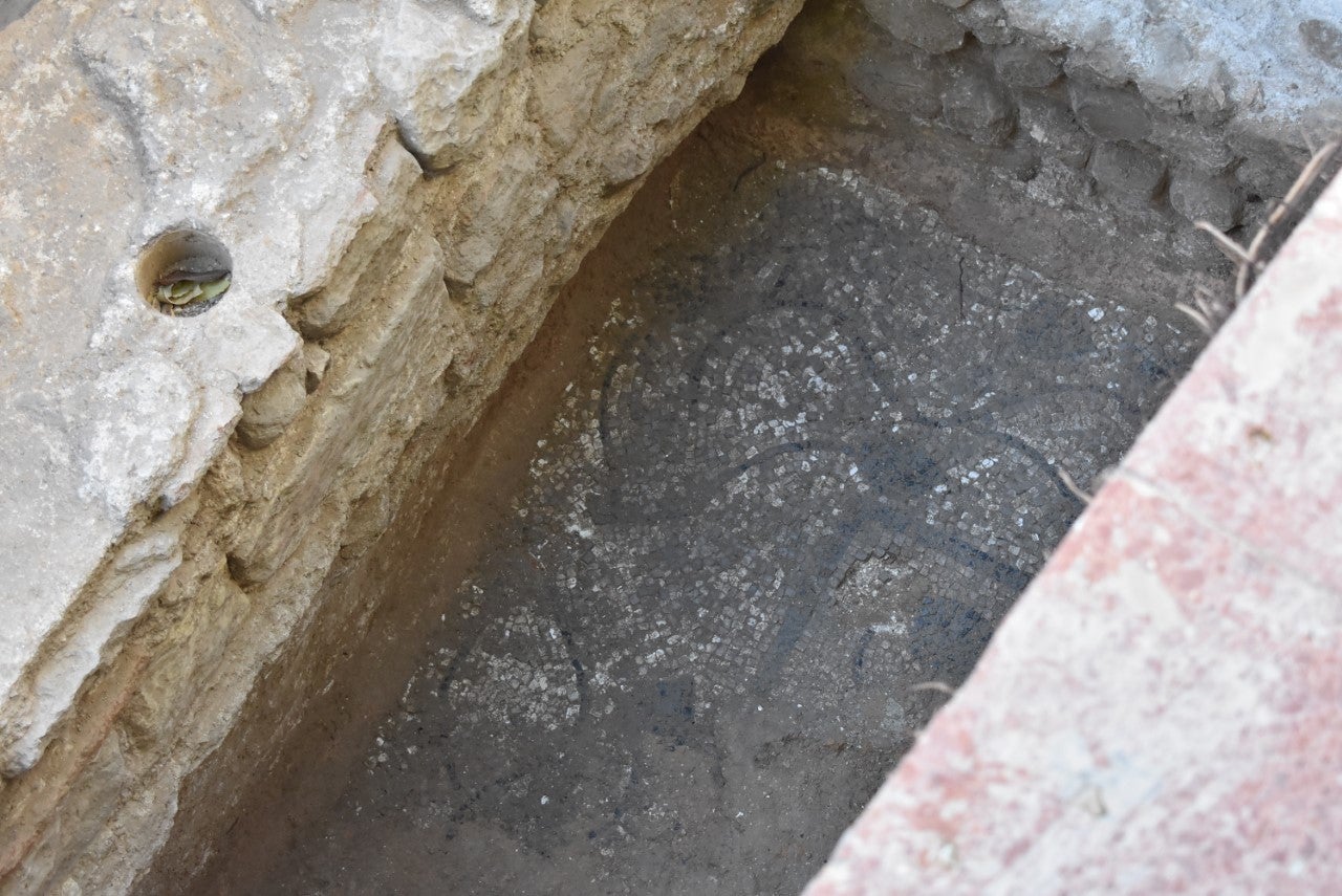 Las excavaciones arqueológicas en la Plaza de Baix de Petrer sacan a la luz un mosaico romano del siglo IV Las excavaciones arqueológicas en la Plaza de Baix de Petrer sacan a la luz un mosaico romano del siglo IV