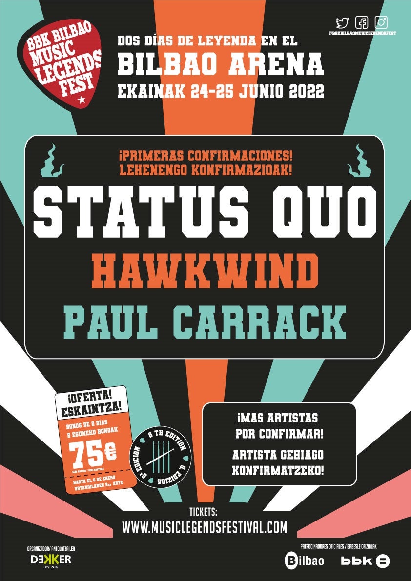 Tras dos años cancelado, regresa el BBK Bilbao Music Legends Fest Tras dos años cancelado, regresa el BBK Bilbao Music Legends Fest