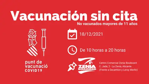 Nueva vacunación masiva este sábado en el Centro Comercial Zenia Boulevard vacunacion