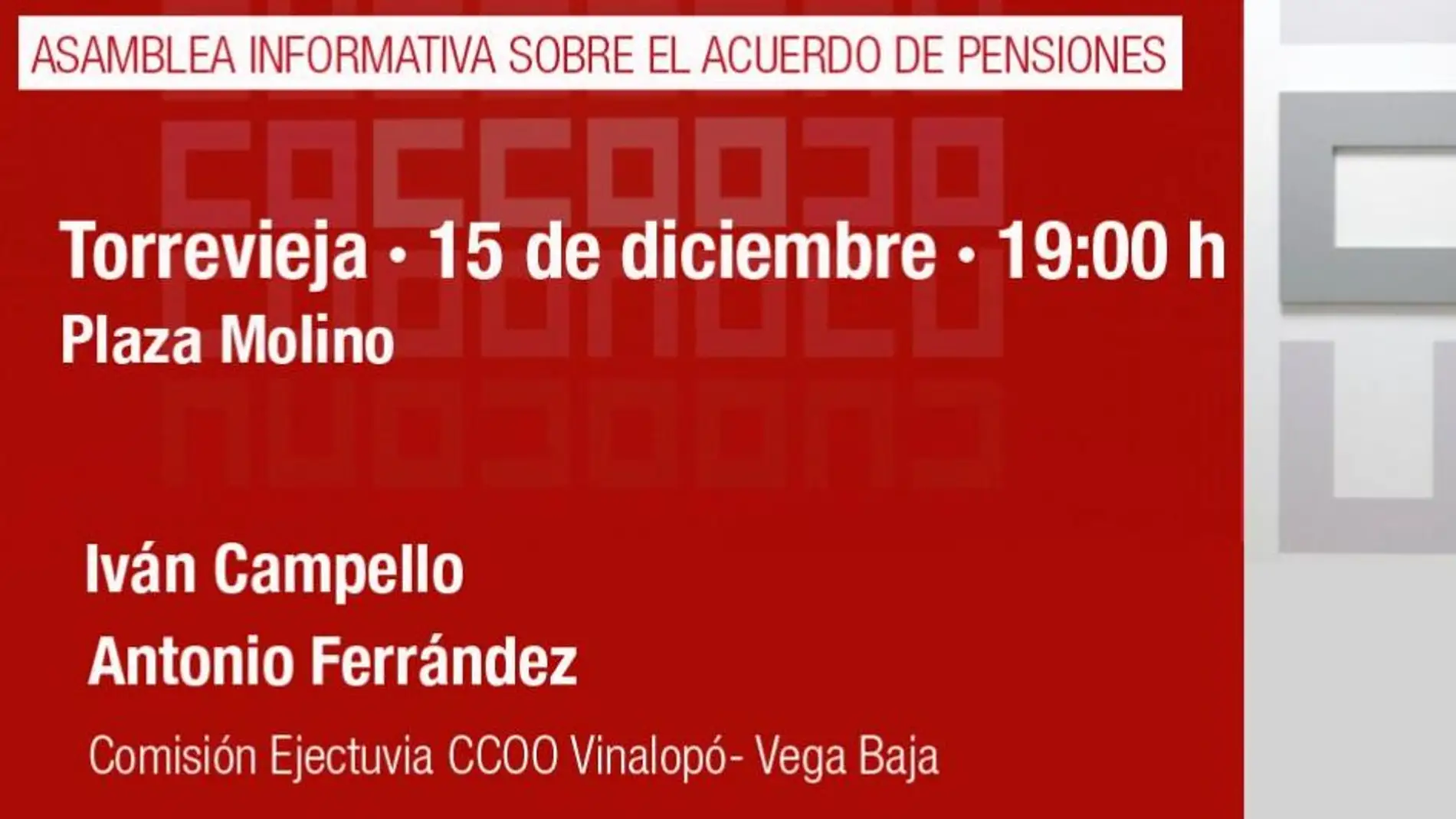 La campaña informativa 'Pensiones con futuro' organizada por CC.OO,llega a Torrevieja 