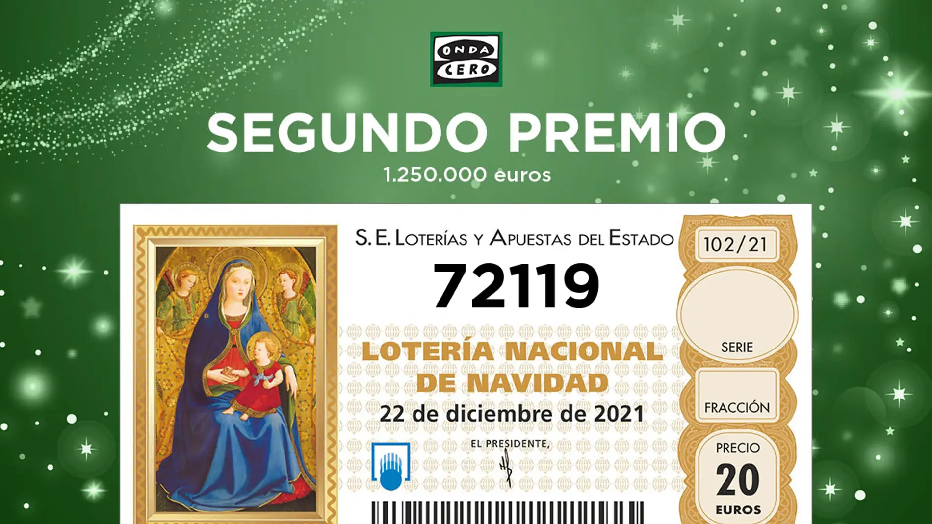 72.119, segundo premio de la Lotería de Navidad 2021