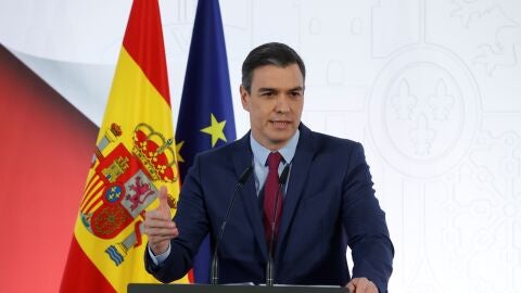 Pedro S&aacute;nchez, durante una comparecencia.