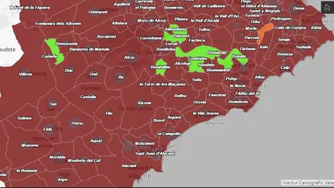 En color verde, los únicos municipios de la provincia sin contagios En color verde, los únicos municipios de la provincia sin contagios