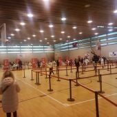 El pabellón deportivo El Toscar de Elche transformado como vacunódromo contra la covid-19. 