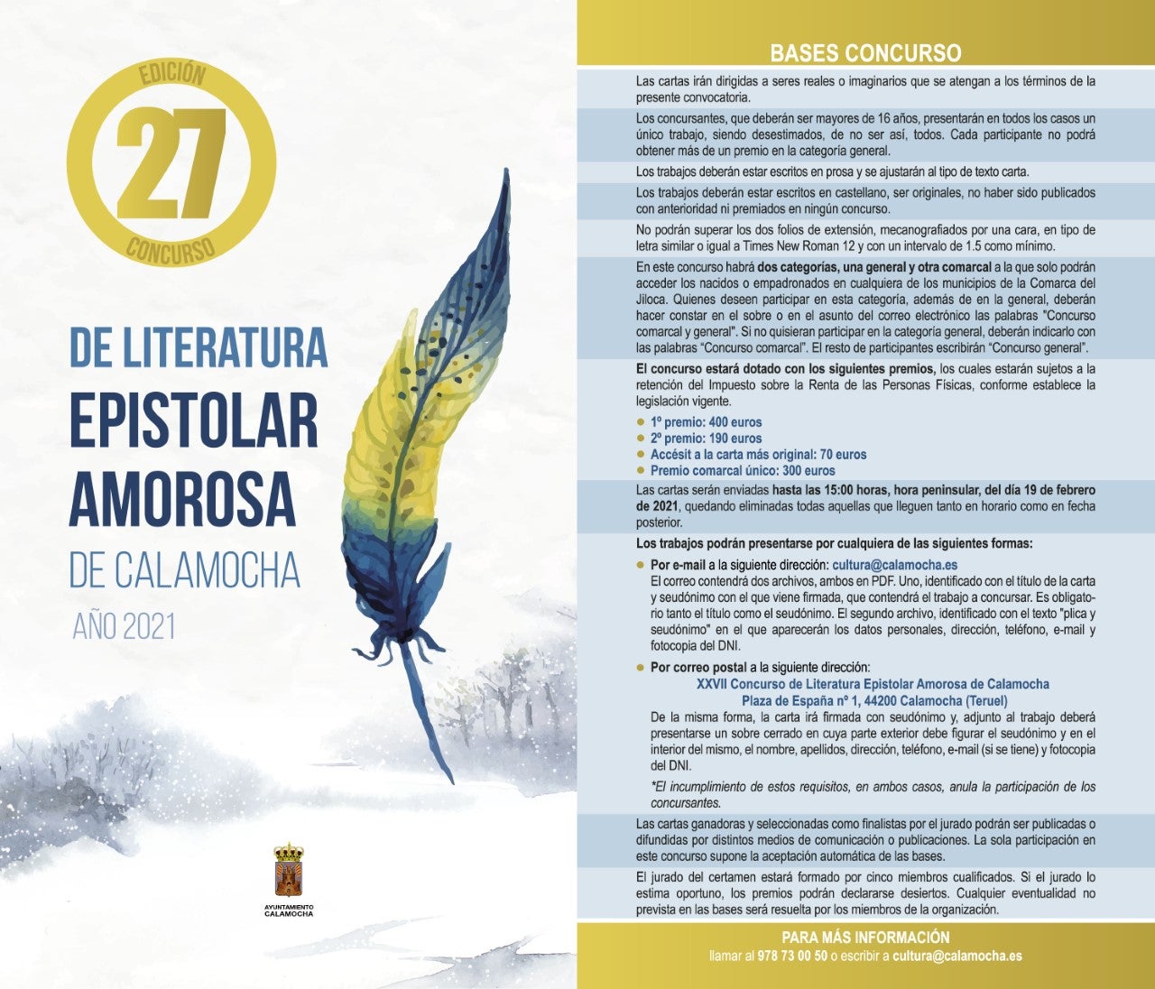 Calamocha convoca el concurso de literatura epistolar Calamocha convoca el concurso de literatura epistolar