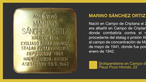 Inscripci&oacute;n de uno de los adoquines "Stolspersteine"