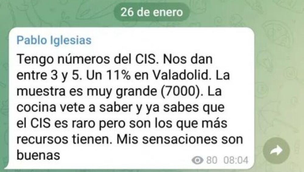 Mensaje de Pablo Iglesias en Telegram Mensaje de Pablo Iglesias en Telegram