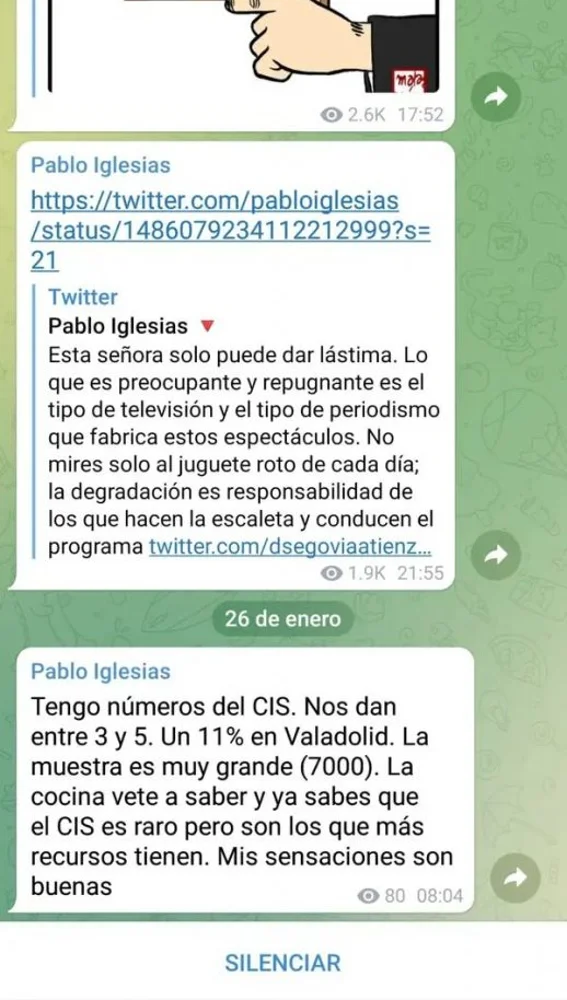 Mensaje de Pablo Iglesias en Telegram Mensaje de Pablo Iglesias en Telegram