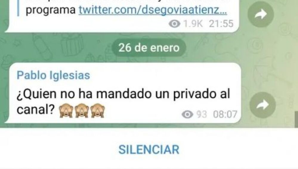 Mensaje de Pablo Iglesias en Telegram Mensaje de Pablo Iglesias en Telegram